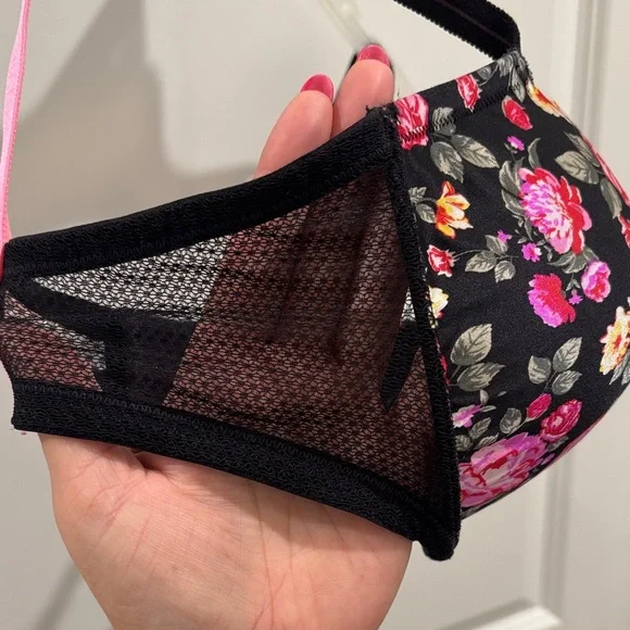 Betsey Johnson Black Bra with Pink Floral Design - Picture 5 of 5